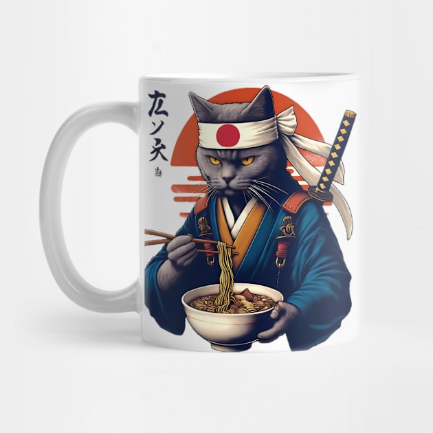 Samurai Cat Eating Ramen by VisionDesigner